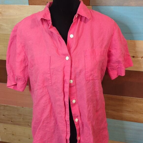 Medium 100% linen pink button down blouse - Picture 2 of 5